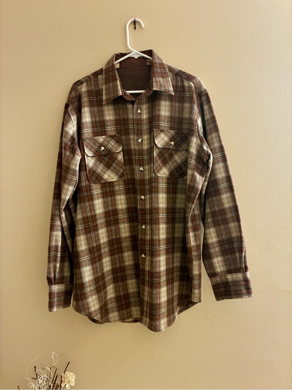 Wool Plaid Flannel Long Sleeve 100% Virgin Wool Button-Up Shirt Size XLT